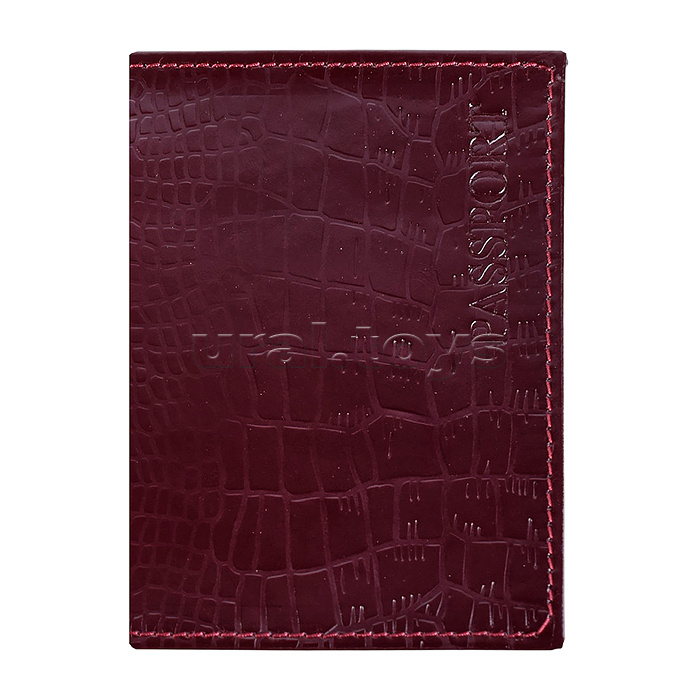 Обложка для паспорта "Attomex" 97x140 мм натуральная кожа шик под кожу крокодила, прозрачные ПВХ клапаны с 3-мя отделами для карт, бордовая