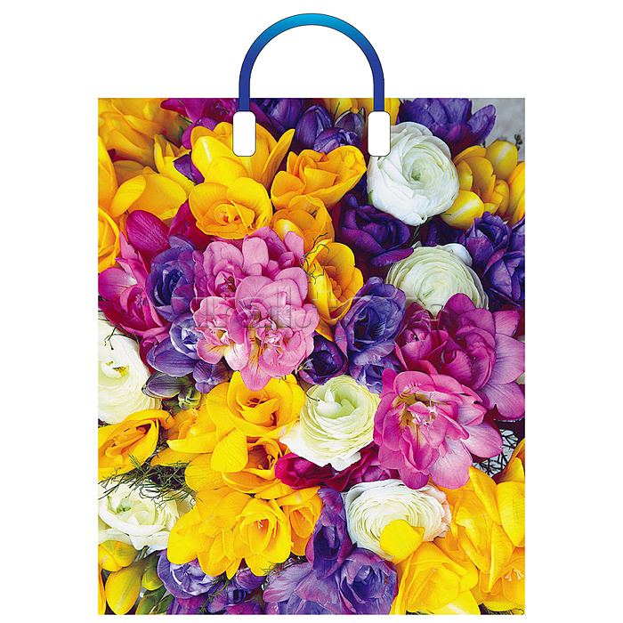 Пакет ПЭ с пластмассовыми ручками 38х45+3см (90) (Весенний букет) глянцевый