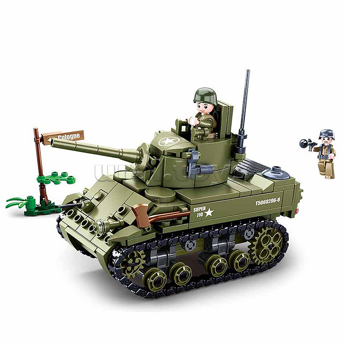 Конструктор "Армейский лёгкий танк с фигурками военных" (344 дет.) в коробке