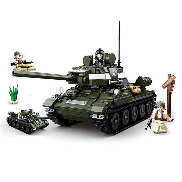 Конструктор "Танк среднего класса с фигурками военных" (687 дет.) в коробке