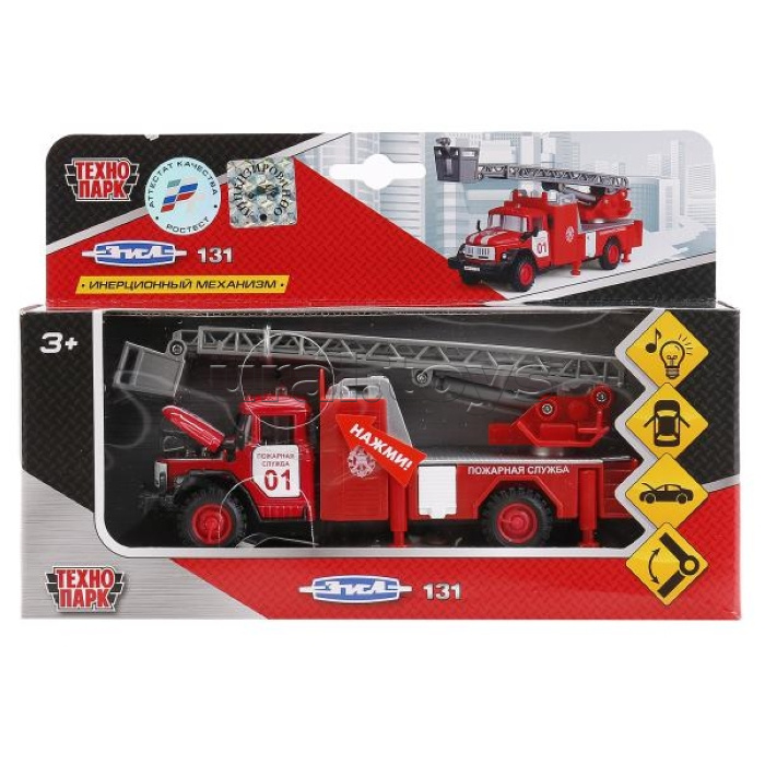Машина ЗИЛ 131 Пожарная (свет+звук) инерционный механизм