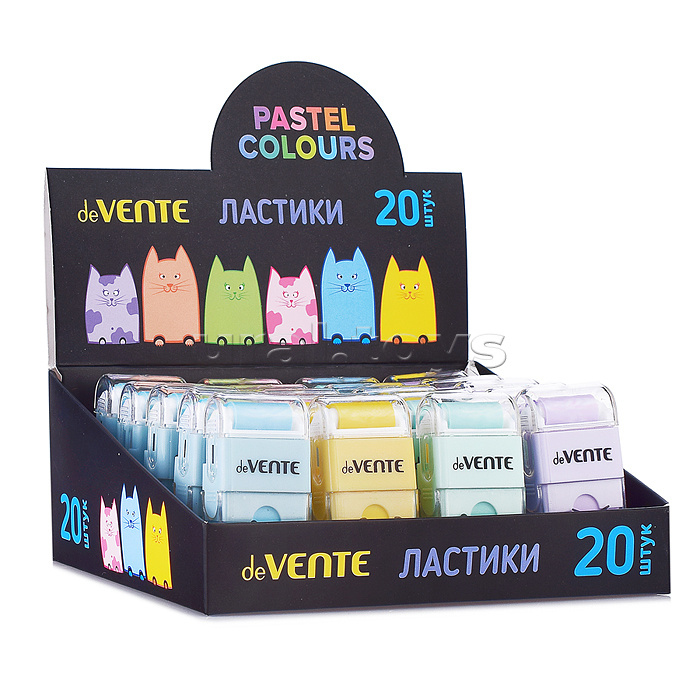 Ластик "Kitty" синтетический (ECO-PVC), ассорти 4 цвета, с роликом для сбора крошек, 58x28x15 мм, dust-free, в пластиковом корпусе, с индивидуальной маркировкой Ластик "Kitty" синтетический (ECO-PVC), ассорти 4 цвета, с роликом для сбора крошек, 58x28x15 мм, dust-free, в пластиковом корпусе, с индивидуальной маркировкой