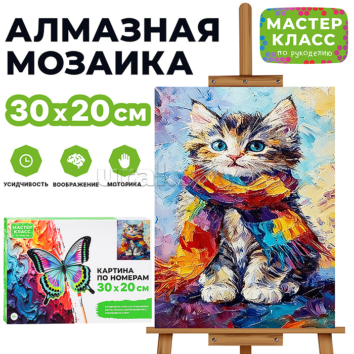 Картина по номерам "Котёнок в шарфе" 30х20 см.