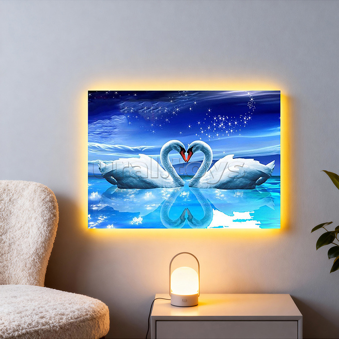 Мозаика алмазная "Прекрасные лебеди" (светится в темноте) 20*30см.