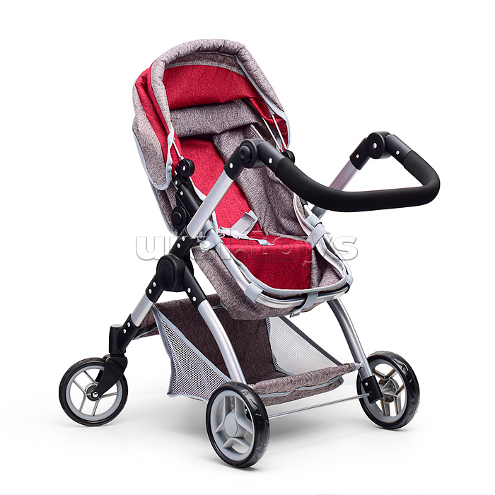 Коляска - трансформер для кукол, металлическая, регулируемая ручка, с корзиной, цвет серо-розовый