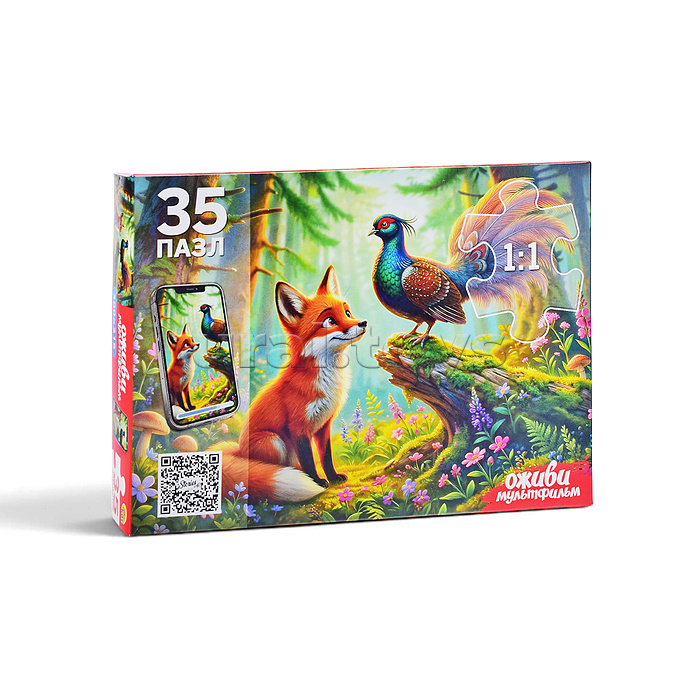 Пазлы 35 "Лиса и тетерев" Оживи мультфильм