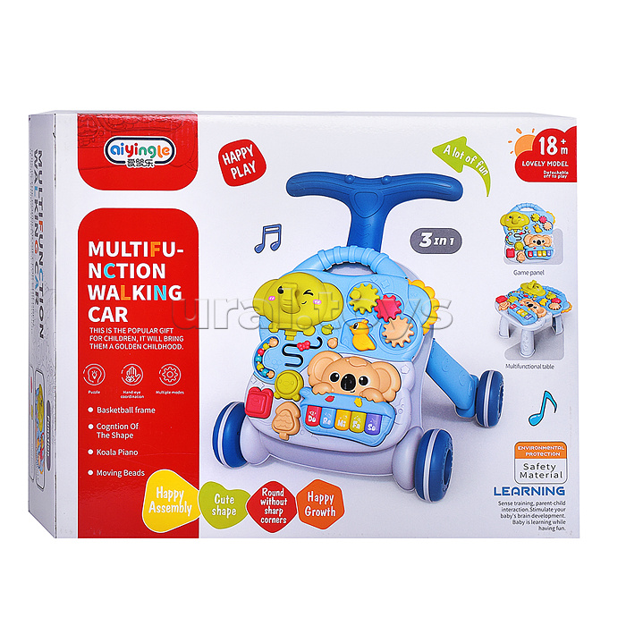 Игровой центр-Каталка "Слоник и коала" цвет голубой, 3 в 1 в коробке