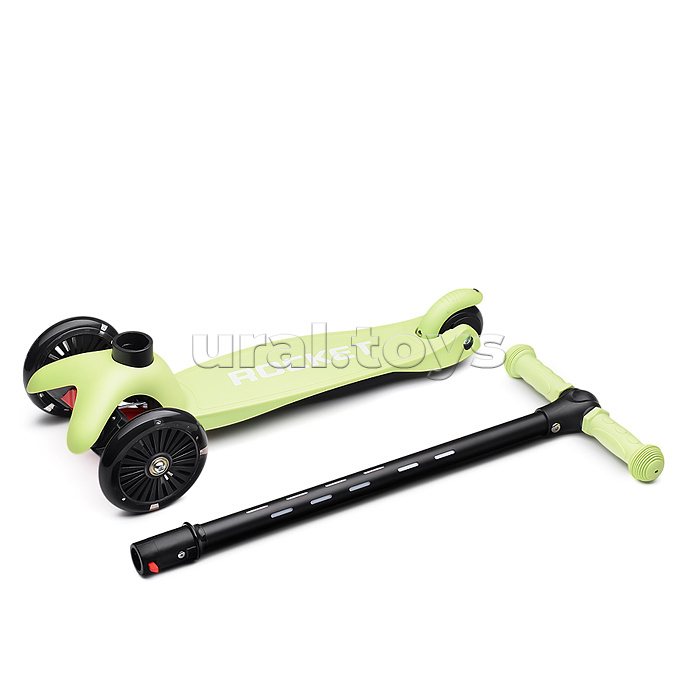Самокат 3-х колесный ROCKET,колеса PU со светом, светящаяся стойка, ABEC 7, зеленый