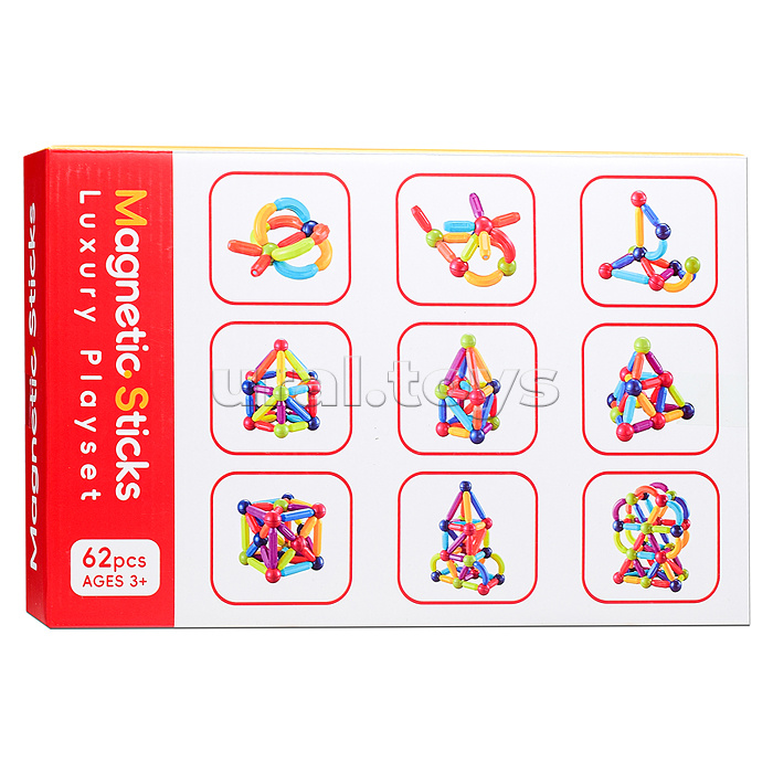 Конструктор "Весёлые магнитики" (магнитный, 62 дет.) в коробке