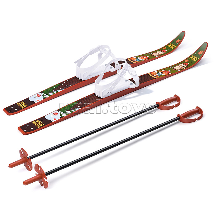Лыжи детские "Зимний лес" ROCKET SKI KIDS 75/75 см, универсальное крепление, с палками