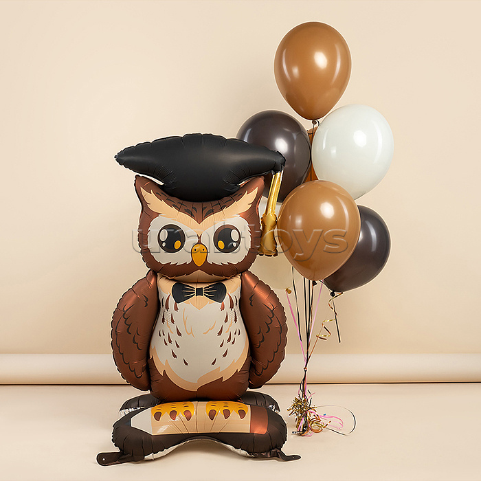 Шар 3D (59''/150 см) Фигура на подставке, Сова Выпускник, 1 шт. в уп.
