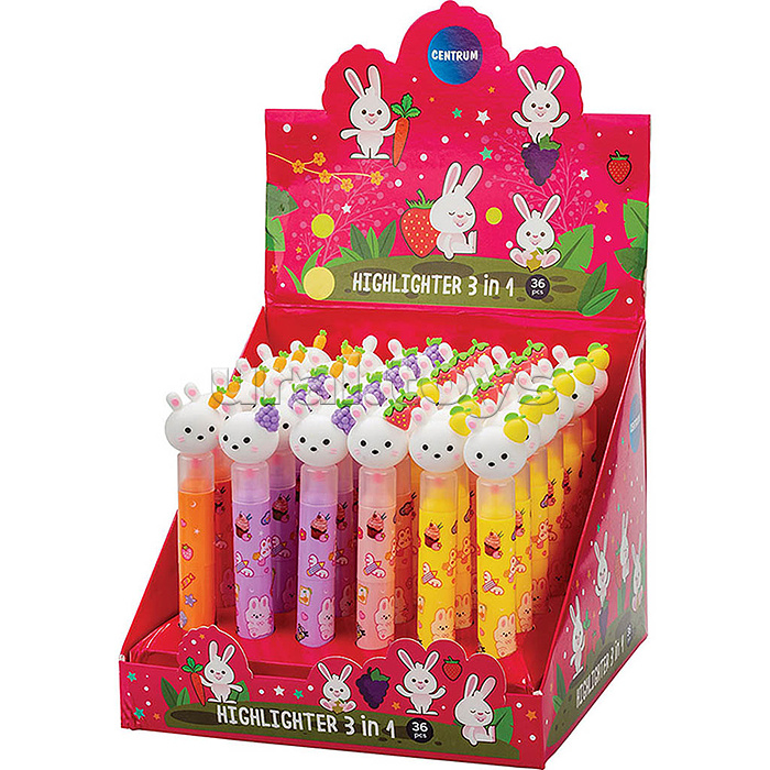 Маркер текстовый со скошенным наконечником "3 в 1 Cat" сегментный 1-5 мм ассорти, дисплей бокс