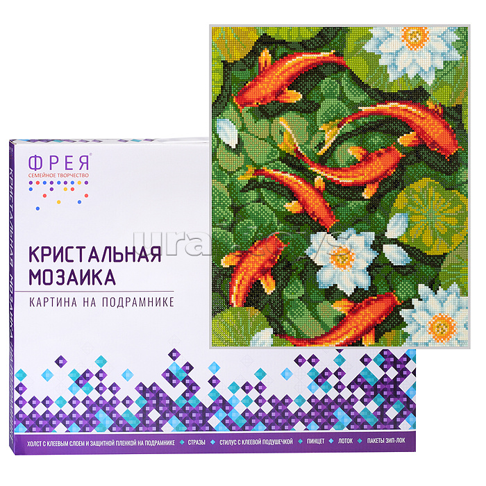 Кристальная (алмазная) мозаика на подрамнике 40х30 "Карпы Кои"