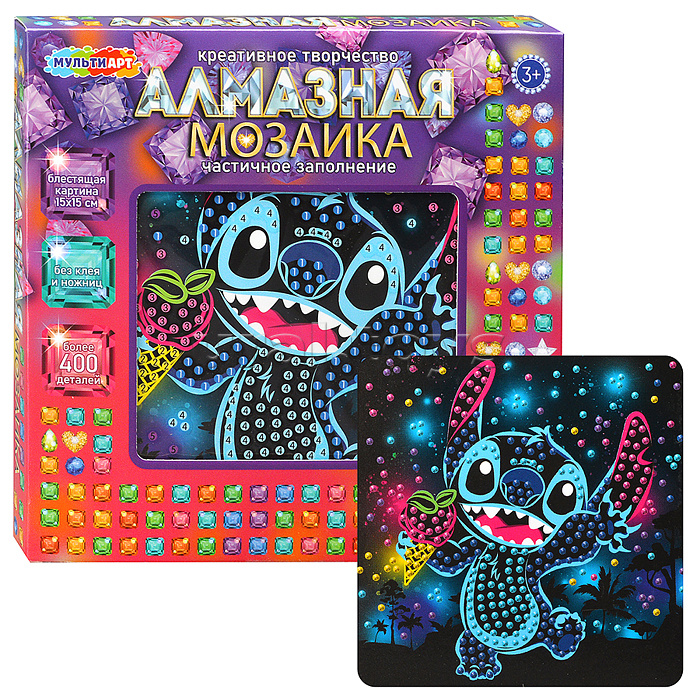 Алмазная мозаика на черном фоне 15*15 "Стич" в коробке Алмазная мозаика на черном фоне 15*15 "Стич" в коробке