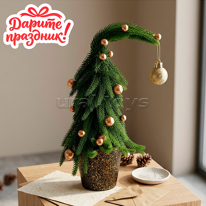 Ель декоративная с золотистым декором (25см)