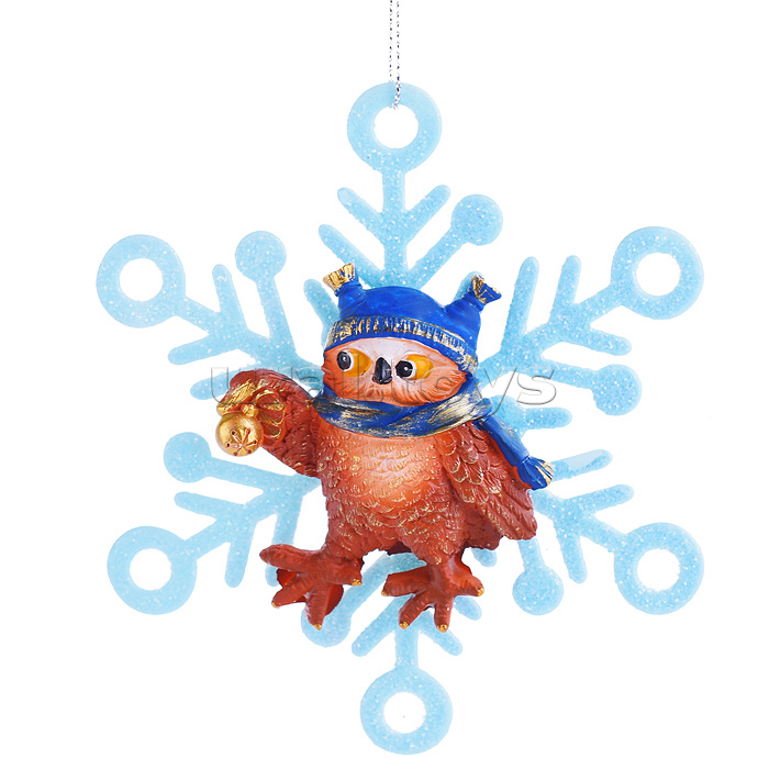 Новогоднее подвесное украшение из полирезины и акрила "Совушка в снежинке"