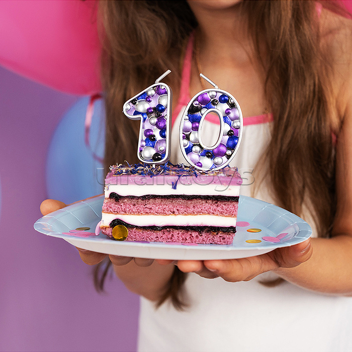 Свеча Цифра, 1 Пузырьки, на шпажке, Сиреневый, Металлик, 4*5,5 + 4 см, 1 шт. с держат.