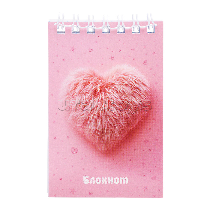 Блокнот А7 40л. "Меховое сердечко" 60 г/м², клетка