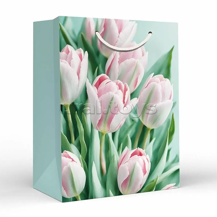 Пакет подарочный (M) "Розовые тюльпаны"