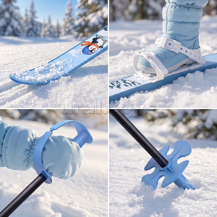 Лыжи детские "Пингвин на лыжах" ROCKET SKI KIDS 75/75 см, универсальное крепление, с палками