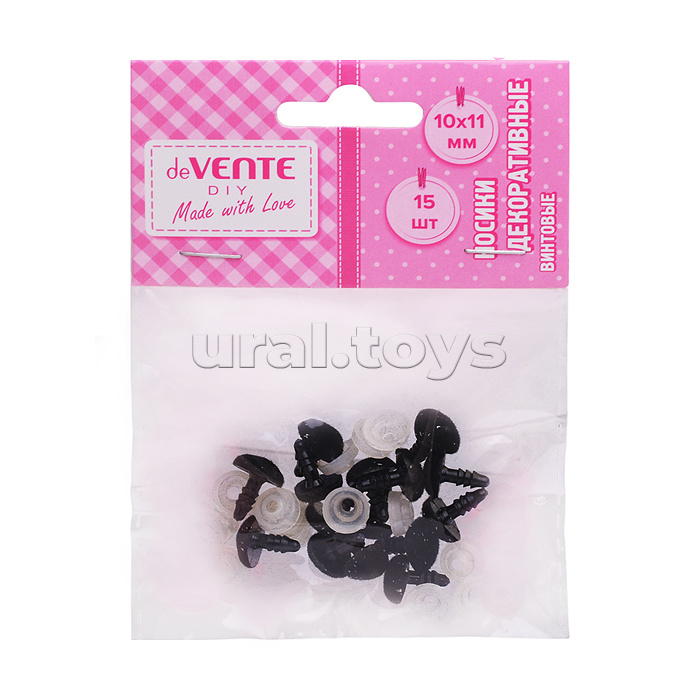 
Носики декоративные бархатные, винтовые с фиксатором, 15 шт, 10x11 мм, черные в пластиковом пакете с блистерным подвесом