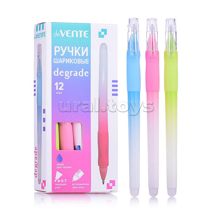 Ручка шариковая "Degrade" d=0,7 мм, корпус с каучуковым держателем, цвета ассорти с переходом цвета, индивидуальная маркировка, сменный стержень, в картонной коробке, синяя Ручка шариковая "Degrade" d=0,7 мм, корпус с каучуковым держателем, цвета ассорти с переходом цвета, индивидуальная маркировка, сменный стержень, в картонной коробке, синяя