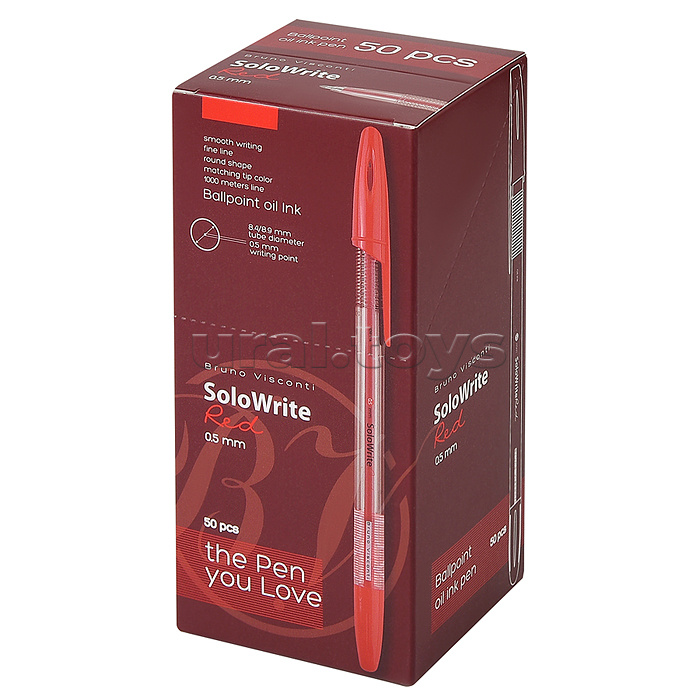 Ручка "Solo Write" шариковая, масло, 0.5 мм, красная