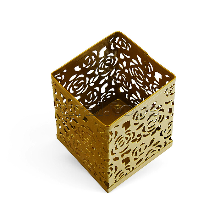 Подставка для пишущих принадлежностей "My Gold" 8x8x9,8 см, квадратный, ажурный сетчатая металлическая, золотистая