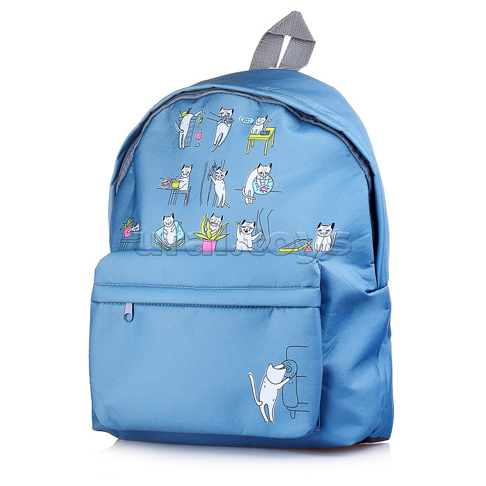 Рюкзак мягкий "Коты-хулиганы серые" 1 отделение, на молнии с двумя бегунками, большой карман на молнии снаружи, мягкие наплечники, с подкладкой, материал полиэстер, размер 39х30х14см
