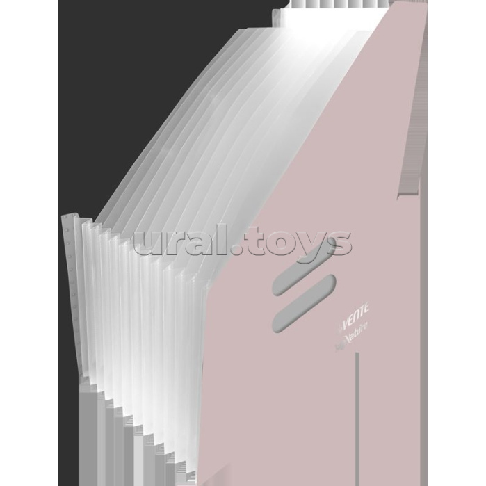 Вертикальный накопитель с 13-ю отделениями "SigNATURE" A4 (260x325мм) толщина 2,5 мм, максимальное расширение до 40 см, покрытие полипропилен, фактура "песок" пенный уплотнитель, отделения 160 мкм, пудрово розовый
