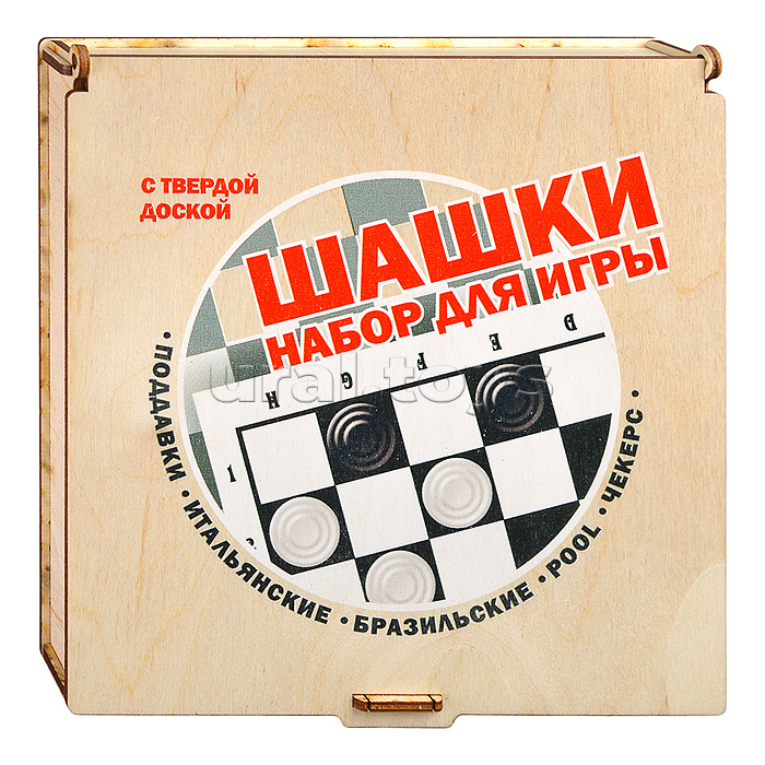 Игра "Шашки" (с жестким полем, деревянная коробка)