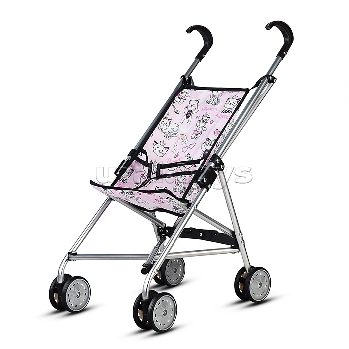 Коляская кукольная трость, металлическая, принт кошки