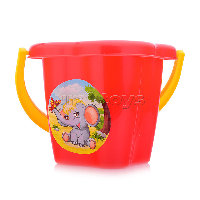 Набор №21: ведро-цветок среднее, ситечко-цветок, совок №2, грабельки №2, 3 формочки