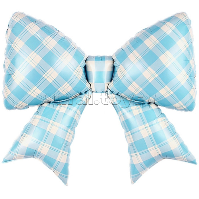 Шар (38''/97 см) Фигура, Бант, Клетка Виши, Голубой, Сатин, 1 шт. в уп.