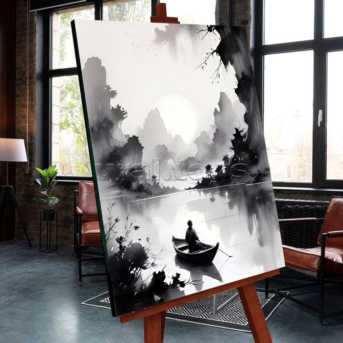 Картина по номерам 40х50 "Японский рыбак" светящаяся краска (9 цветов)