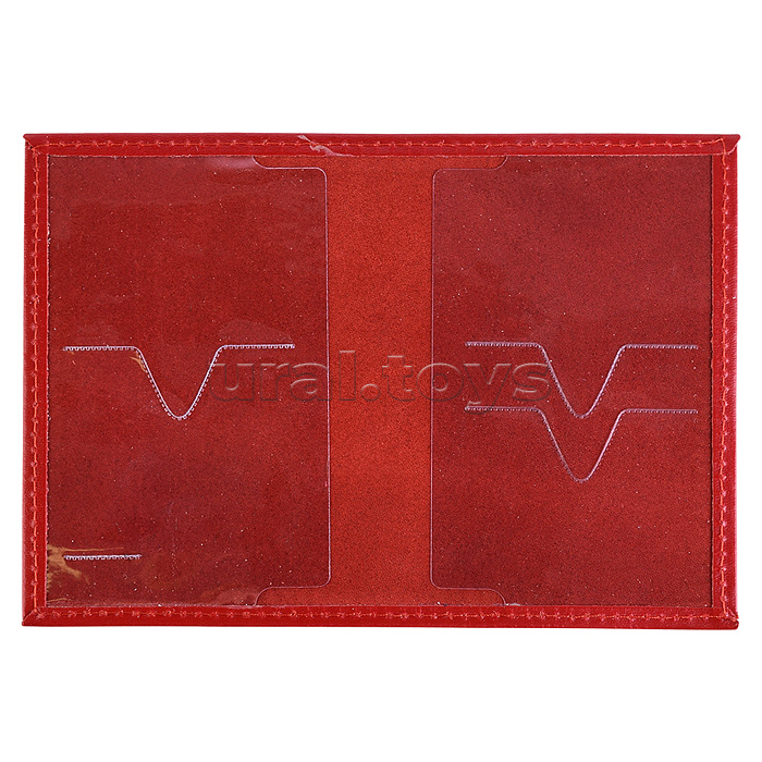 Обложка для паспорта "Attomex" 97x140 мм натуральная кожа шик гладкая с золотистым тиснением герб РФ, прозрачные ПВХ клапаны с 3-мя отделами для карт, красная