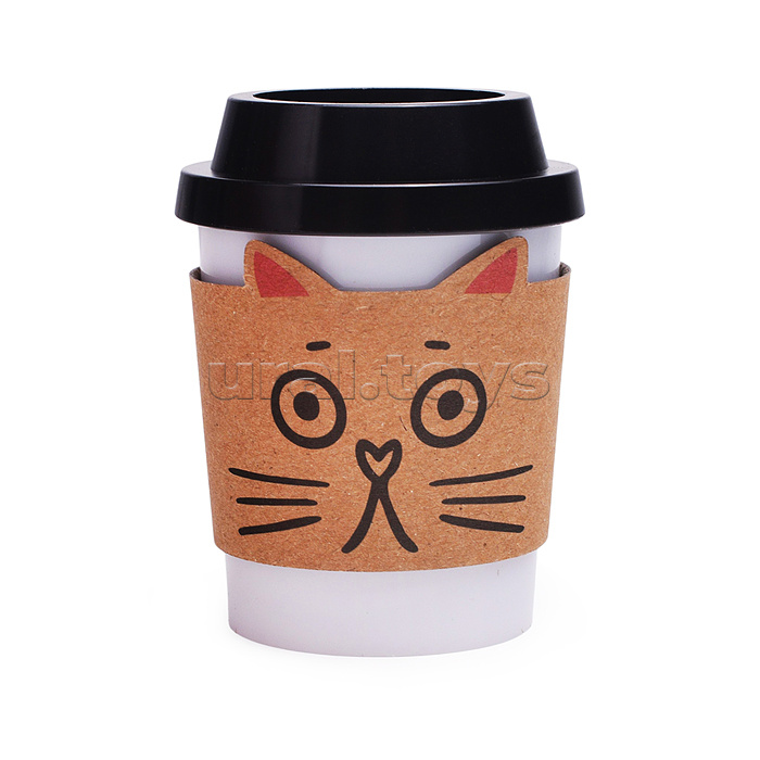 Точилка для карандашей "MooreCafe" 2 отверстия, пластмассовая с контейнером, каждая с индивидуальной маркировкой, с 4-мя разными кошачьими мордочками на капхолдере