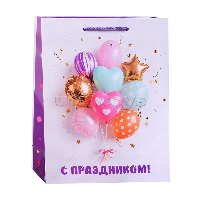 Пакет подарочный с глянцевой ламинацией 18x23x8 см (М) Шарики с праздником, 128 г (соб.разр)