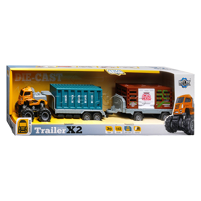 Машина "Двухзвенный прицеп" 1:43 в коробке