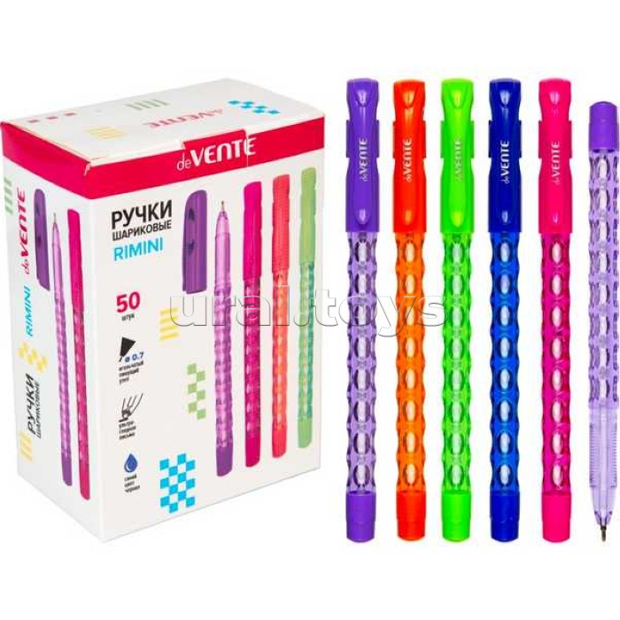 Ручка шариковая "Rimini" d=0,7 мм, ультра гладкое письмо, чернила на масляной основе, цвета корпуса ассорти полупрозрачные, сменный стержень, индивидуальная маркировка, в картонной коробке, синяя