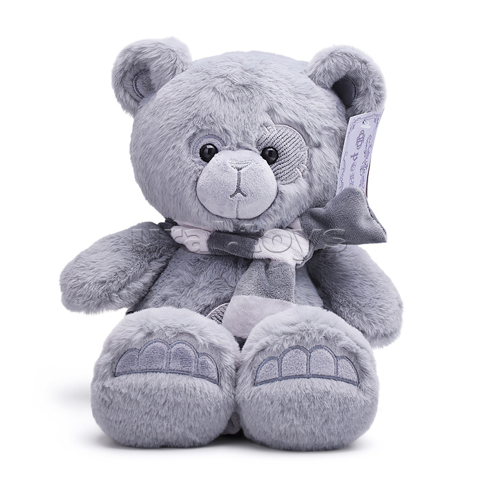 Медведь Френки с шарфом, 25см, серый