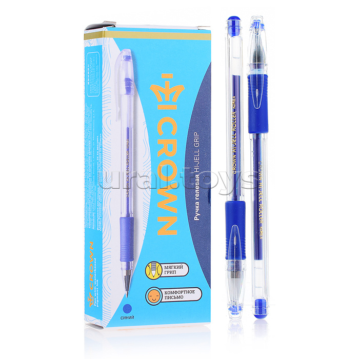 Ручка гелевая "Hi-Jell Grip" синяя,Гелевая синяя ручка Crown Hi-Jell Grip – надежная ручка, которая проверена временем. Диаметр пишущего узла - 0,5 мм, благодаря чему получается тонкая и аккуратная линия. Ручка идеально подойдет для заполнения бланков, ве