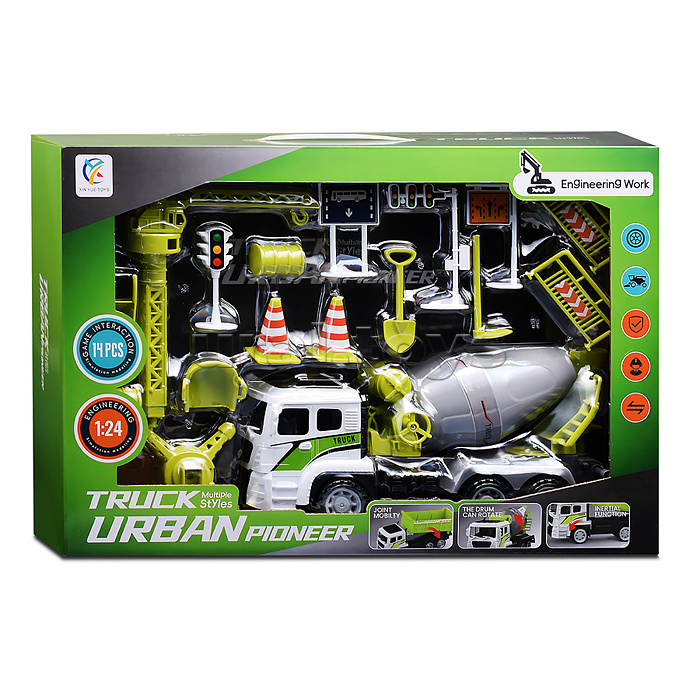 Машина "Бетономешалка" с дорожными знаками, в коробке