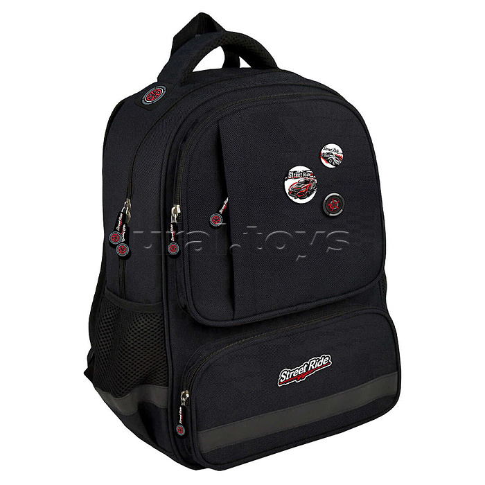 Рюкзак школьный Феникс+ арт.71928/ 10 ГОРОДСКИЕ ГОНКИ (30х40х14 см, полиэстер, значки, резиновая нашивка, 1 отделение (-я), молния, тип спинки: формоустойчивая спинка из сетчатой ткани и поролона, тип