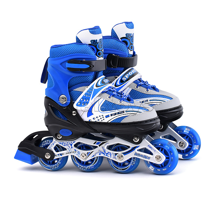Ролики детские (размер M) с защитой для катания, синий, в коробке