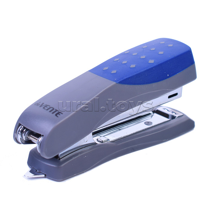 Степлер "Duos" № 10 (мощность 12 листов, глубина скрепления 60 мм) пластиковый с каучуковой вставкой, в картонной коробке, серый с синим