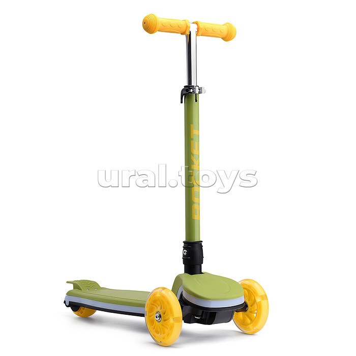 Самокат трёхколёсный ROCKET колёса световые PU, цвет зелёный