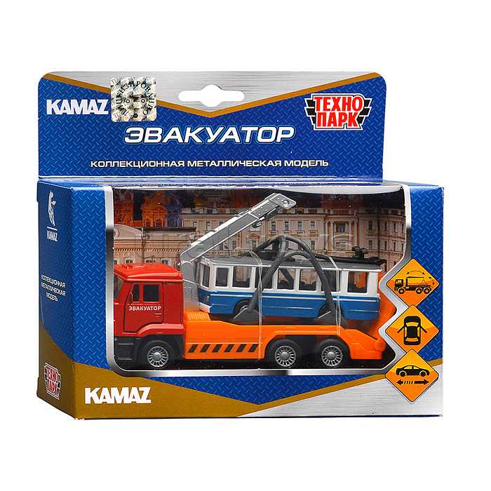 Машина Камаз Эвакуатор 12см.+Троллейбус 7,5см., в коробке Машина Камаз Эвакуатор 12см.+Троллейбус 7,5см., в коробке