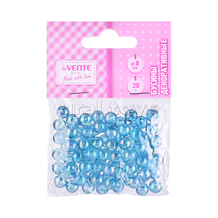 Бусины декоративные "DIY Sky Blue" пластиковые, 8 мм, 20 г, голубые, в пластиковом пакете с блистерным подвесом
