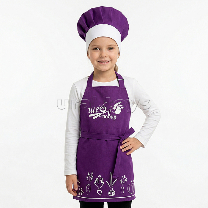 Набор "Шеф-повар" (фартук, колпак, доска, лопатка) фиолетовый
